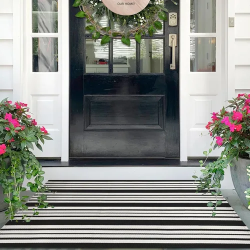 Miniatura 52 de IOHOUZE Alfombra Rayada Gris y Blanca - 27.5" X 43" Tapetes para Puerta Delantera al Aire Libre, Alfombra Lavable para Decoración de Porche