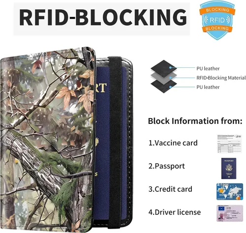 Miniatura 3 de Combo de portatarjetas de pasaporte y vacunación con bloqueo RFID-X-6, Camouflaje, Minimalista