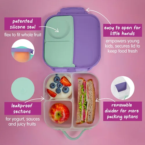 Miniatura 5 de b.box Mini recipientes para almuerzo + aperitivos (Lilac Pop): el juego de 2 unidades incluye lonchera (capacidad de 4 1/4 tazas) y caja de Lila Pop