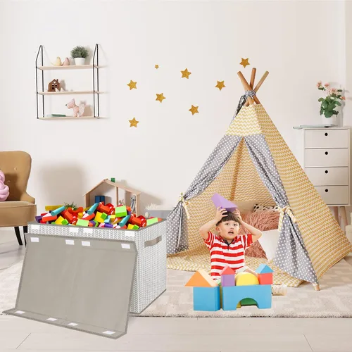 Miniatura 7 de Caja organizadora de juguetes para niños y niñas, contenedor grande de almacenamiento de tela plegable con tapa abatible y asas para ropa, manta