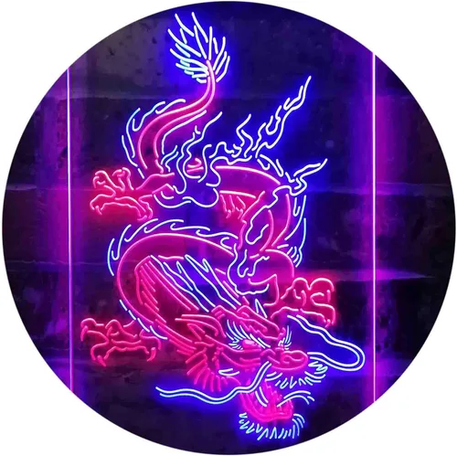 ADVPRO Hombre Dragón Chino Cueva Garaje Tatuaje Dual Color LED Neon Sign Azul y Rojo 8 x 12 pulgadas st6s23-i3780-br