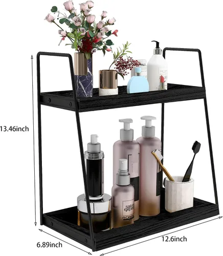 Miniatura 3 de Dorhors Organizador de encimera de baño de 2 niveles, organizador de tocador para encimera de baño, estante de madera para cocina (negro)