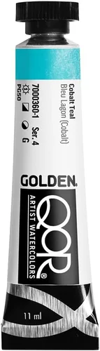 GOLDEN QoR Acuarelas para artistas, Azul cobalto y teja, tubo de 11 ml, pintura profesional de acuarela, semiopaca Verde azulado cobalto