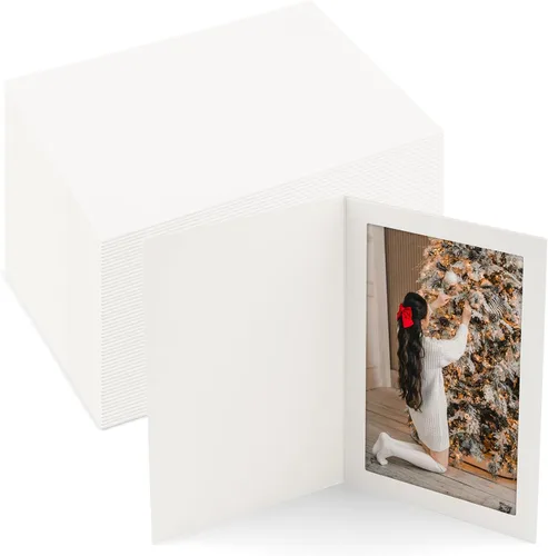 Golden State Art, Paquete de 50 carpetas de fotos de 4 x 6, marco de fotos de cartón, tarjetas de marco de papel, saludos/invitación eventos Blanco
