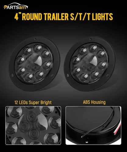 Miniatura 2 de Partsam 2 luces traseras redondas de 4.0 in de color rojo, para remolque, con montura de brida, lentes de humo, 12 luces LED rojas, resistentes al
