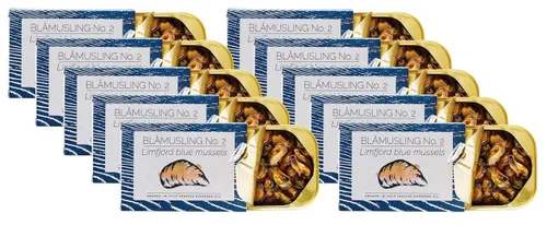 Miniatura 4 de Fangst Blamuslinger No. 2 Mejillones azules de fiordo limfjord estañados ahumados en aceite de colza prensado en frío 1 lata de 3.53 oz