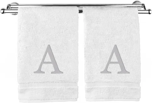 Miniatura 81 de Toalla de mano monogramada, regalo personalizado, juego de 2 - Toalla bordada con letra de bloque dorada - Extra absorbente 100% algodón turco