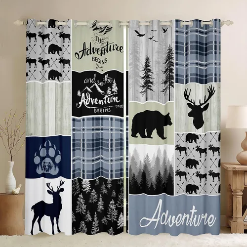 Miniatura 11 de Cortinas rústicas retro de cabaña, cortinas opacas de oso ciervo, 38 pulgadas de ancho x 45 pulgadas de largo, 2 paneles, cortinas de caza