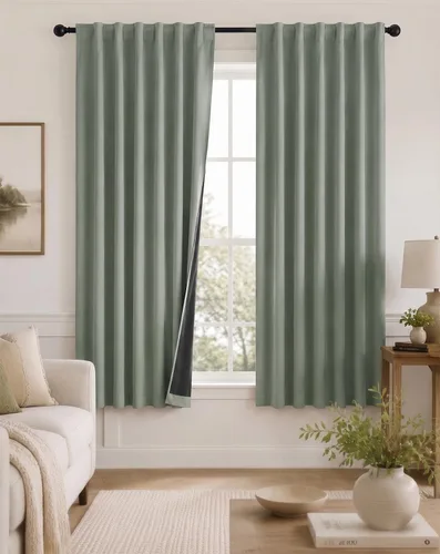 Miniatura 24 de PONY DANCE Cortinas opacas 100% cortas de 24 pulgadas de largo, medias cortinas con aislamiento térmico para ventanas pequeñas con parte trasera