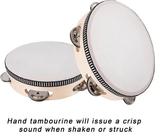 Miniatura 2 de Panderetas para adultos, tamborina de madera de 7 pulgadas con melancías de metal de abedul, instrumentos musicales de percusión de una sola fila
