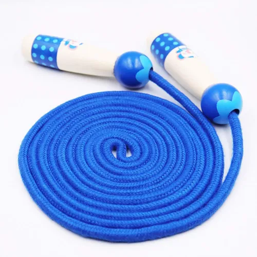 Miniatura 3 de Cuerda de saltar para niños, cuerda de algodón de longitud ajustable con mango de madera para niños y niñas, ejercicio deportivo y fitness Azul