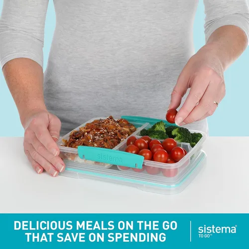 Miniatura 2 de Sistema Recipientes de almacenamiento de alimentos de 5 piezas con 3 compartimentos y tapas para preparación de comidas, aptos para lavavajillas