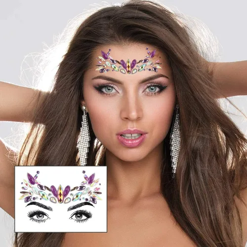 Miniatura 3 de AOMIG Gemas faciales con purpurina, 6 calcomanías de diamantes de imitación para la cara, joyas de cara de sirena, piedras preciosas de lágrimas