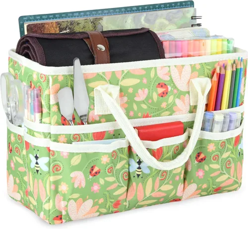 Miniatura 8 de Bolsa de mano organizadora de manualidades con múltiples bolsillos, gran caddy de almacenamiento de arte con asas para arte, manualidades, costura