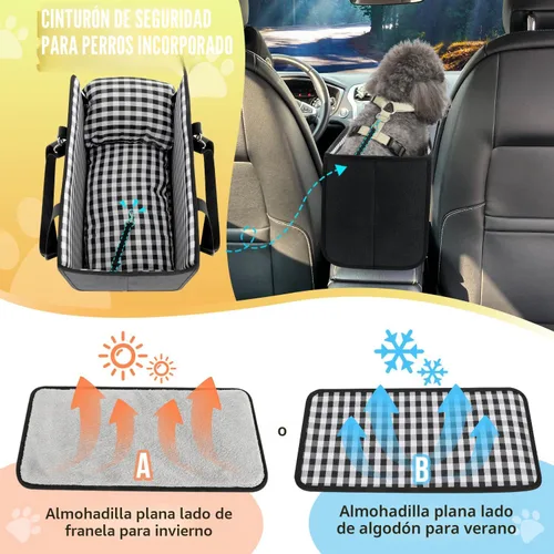 Miniatura 6 de SlowTon - Asiento de auto para perro con consola - Reposabrazos portátil para perros pequeños, asiento de auto para mascotas anti-colapso