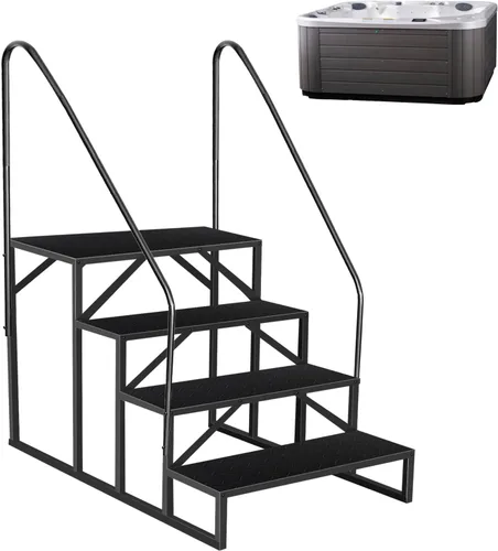 Miniatura 8 de Escaleras de bañera de hidromasaje con pasamanos, escalera de piscina de 2 escalones sobre el suelo, escaleras antideslizantes para caravana