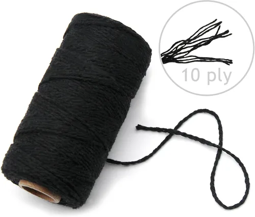 Miniatura 4 de Anvin Cordel de algodón – Cordeles de yute natural para embalaje y envoltura (negro, blanco) – 984 pies, 10 capas, 0.079 in de grosor – Ideal