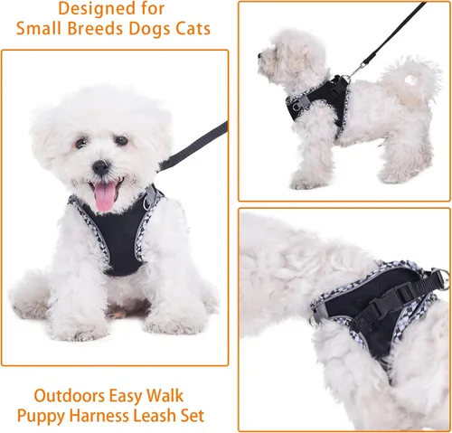 Miniatura 2 de Lindo arnés a cuadros para perros pequeños, de malla suave, arnés y correa para perros pequeños, arnés y correa para perros pequeños, chaleco