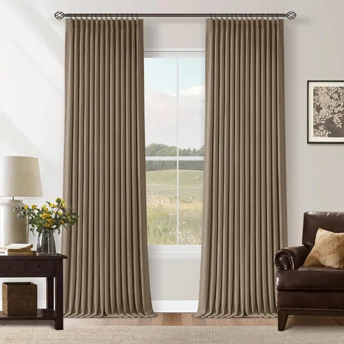 Miniatura 77 de Juego de 2 paneles de cortinas plisadas negras de 80 pulgadas para sala de estar, cortinas plisadas de lino con forro de 80 pulgadas de largo, 100%