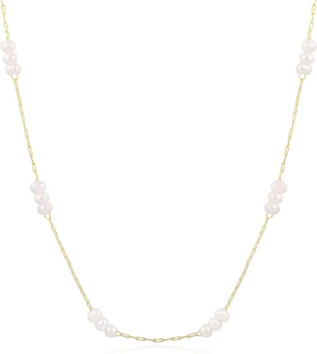 Miniatura 9 de TOBENY Collar de perlas para mujer, chapado en oro de 14 quilates, hecho a mano, gargantilla de perlas blancas, delicada, pequeña, pequeña, cadena
