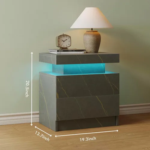 Miniatura 2 de Mesita de noche LED Mesita de noche LED con luces LED, mesa auxiliar moderna con 2 cajones para dormitorio, gris claro