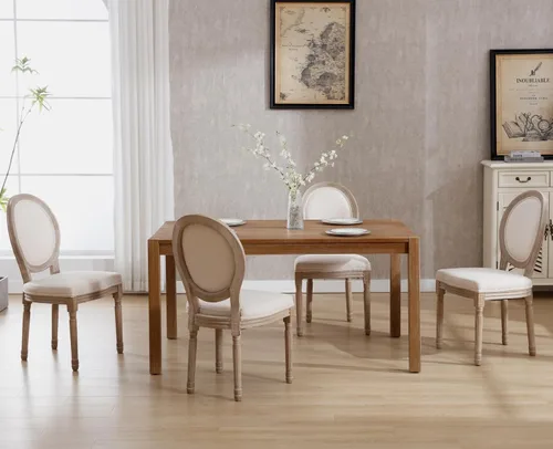 Miniatura 38 de chairus Juego de 2 Sillas de Comedor Estilo Granja Sillas de Comedor de Casa de Campo Francés Sillas Tapizadas de Tela Vintage con Respaldo Redondo
