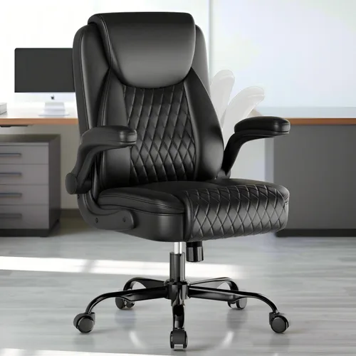 Miniatura 2 de COMHOMA Silla de oficina de cuero, silla de escritorio para computadora con brazos abatibles y respaldo ergonómico, silla ejecutiva resistente
