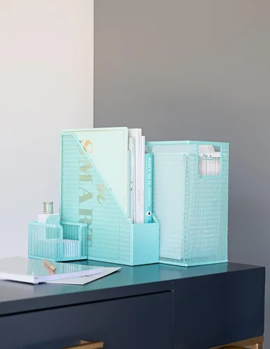 Miniatura 4 de Blu Monaco Aqua - Juego de organizador de escritorio de 5 piezas Juego de suministros de oficina de metal con organizador de archivos colgante