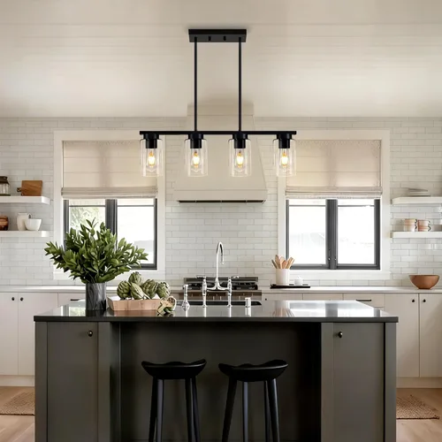 Miniatura 6 de Luces de isla para cocina, 4 luces negras para comedor sobre mesa, iluminación moderna para isla de cocina, casa de campo, isla de cocina, lámparas