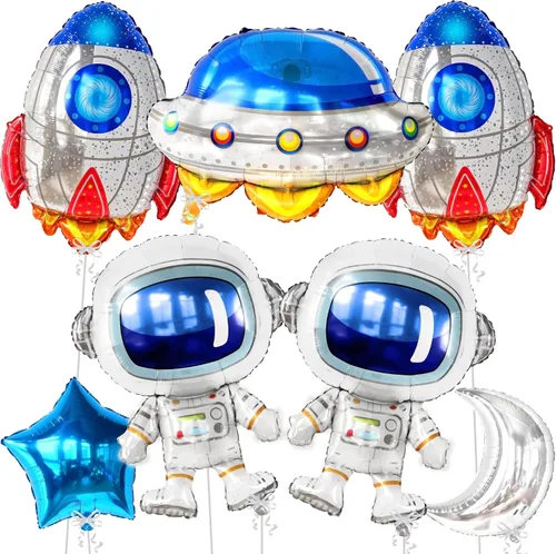 Miniatura 4 de Katchon, Juego de decoraciones de cumpleaños de gran espacio, 37 pulgadas, paquete de 7, globos de cohete, globos de astronauta para decoraciones