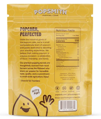 Miniatura 9 de Popsmith - Núcleos de palomitas de maíz amarillos de 28 onzas para hacer estallar - Cultivados en Estados Unidos, sin OMG, veganos y totalmente