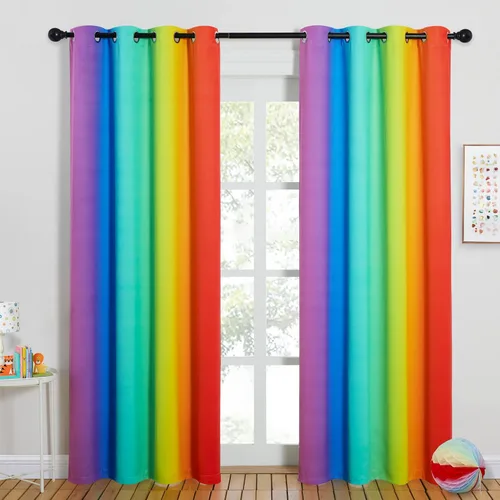 Miniatura 8 de NICETOWN Cortinas opacas arcoíris para niños, para dormitorio de princesa, sala de juegos, cortinas degradadas con aislamiento térmico y parte