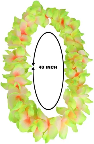 Miniatura 3 de 4 piezas de leis hawaianos de color verde claro con hojas verdes para fiesta de graduación, fiesta de baile, accesorio de fotos en exteriores