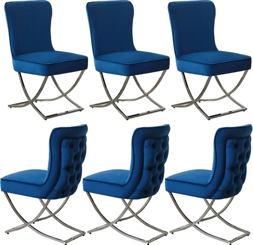 Miniatura 23 de WUTUTUEE Sillas de Comedor de Terciopelo de Lujo, Sillas de Acento Capitoné Tapizadas Sin Brazos con Patas de Metal Plateado en Forma de X, Juego