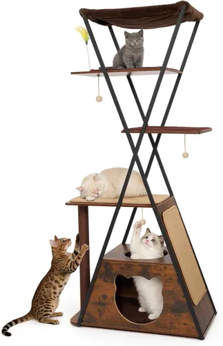 Árbol moderno de madera para gatos grandes de 71 pulgadas, torre alta y resistente para gatos de interior, muebles para gatos de varios niveles con