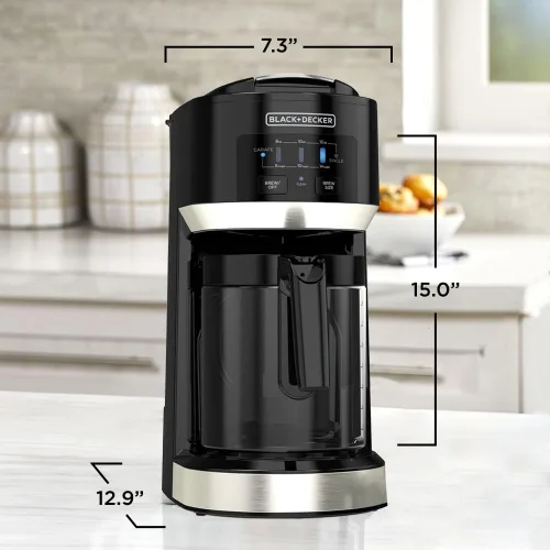 Miniatura 7 de Black+Decker Cafetera doble de 14 tazas con función de limpieza automática, diseño compacto, K-Cup y filtro de tierra reutilizable compatible