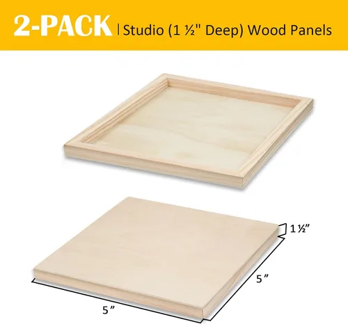 Miniatura 2 de Falling in Art Paquete de 2 paneles de lienzo de madera sin terminar, kit de paneles de madera de abedul de galería de 5 x 5, tablas de cuna de arte