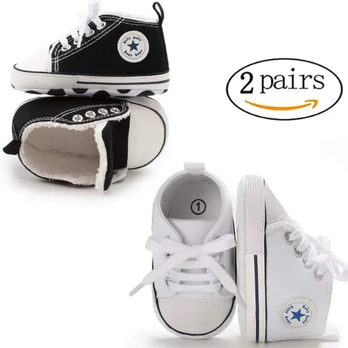 Miniatura 4 de KIDSUN - Zapatos deportivos unisex de caña alta para bebés, mezclilla de lona, suela antideslizante, suaves, para los primeros pasos