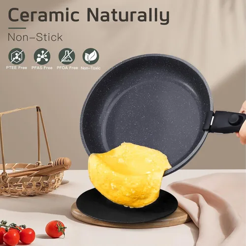 Miniatura 4 de GiPP Juego de ollas y sartenes de cerámica antiadherentes, antiadherentes con mango desmontable, saludable y no tóxico, sin PFAS PFOA y PTFE, apto
