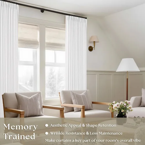 Miniatura 145 de Cortinas de lino natural con pliegues fruncidos de 120 pulgadas de largo para sala de estar, cortinas plisadas con ganchos y lengüeta trasera