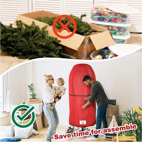 Miniatura 6 de Cubierta para árbol de Navidad con correas ajustables, bolsa de almacenamiento vertical para árbol de Navidad con cremallera y cordón para árbol