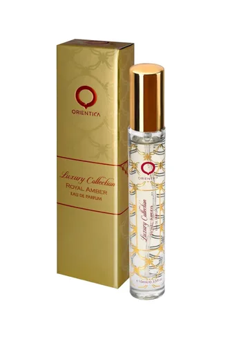 Orientica Luxury Royal Amber Eau De Parfum 0.33oz/0.3 fl oz Mini Spray - Notas de Vainilla, Bergamota, Piña - Amber Oud, Perfumes Árabes Gourmand