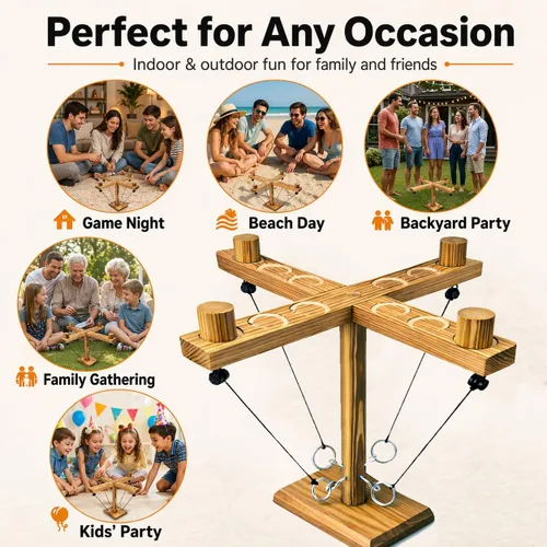 Miniatura 5 de Juego de lanzamiento de anillos para adultos, juegos de patio, anillos de madera para lanzar anillos, juegos de interiores al aire libre, juego