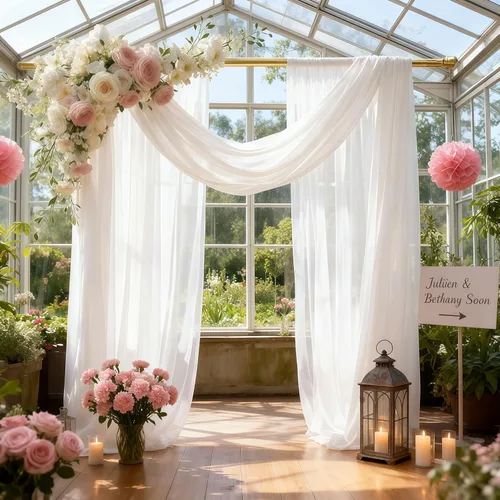 Miniatura 37 de Tela drapeada para arco de boda de 28 x 19 pies, telón de fondo de tela de gasa transparente, 1 panel de cortinas de rosa polvorienta para Cortina