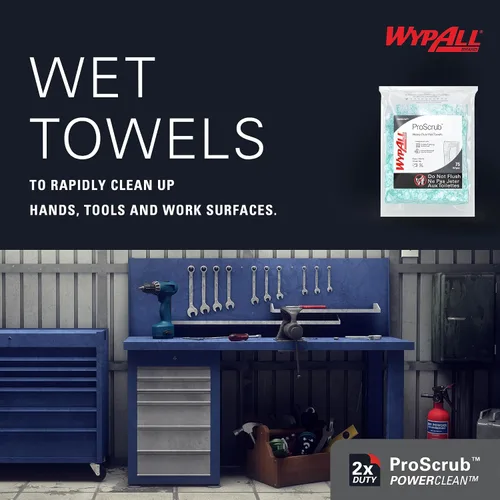 Miniatura 7 de WypAll PowerClean ProScrub Toallas Húmedas de Trabajo Pesado (91371), Limpieza de Doble Acción, Toallitas Grandes de 9.5" x 12" Pulgadas, Cubo