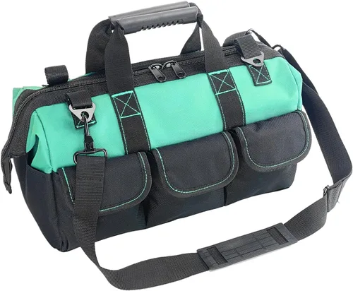Miniatura 9 de Garden Tools Bag 16 Inch Wide Mouth Tool Bag with Molded Base and Plastic-Padded Inside Pockets for Tool Storage, 600D Polyester Fabric, Brown