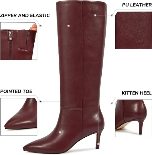 Miniatura 51 de wetkiss Botas altas hasta la rodilla para mujer, con tacón de gatito y diseño de punta puntiaguda, clásicas y sexys