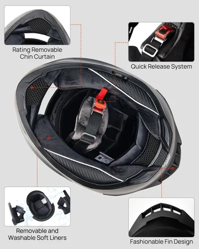 Miniatura 5 de ILM Cascos para moto de nieve y motocicleta con cara completa, película antiempañante Pinlock para hombres y mujeres, con visera térmica opcional