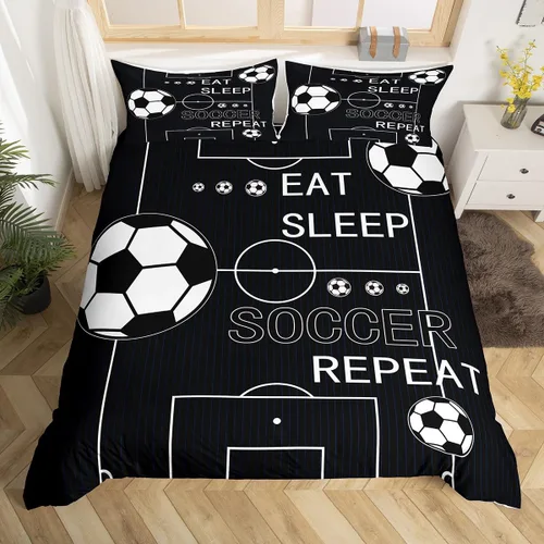 Miniatura 31 de jejeloiu Juego de ropa de cama de fútbol para niños, tamaño individual, juego de funda de edredón de fútbol para niños y niñas, funda de edredón