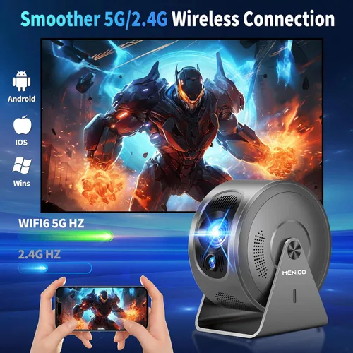 Miniatura 6 de [Aplicaciones integradas y enfoque automático] Mini proyector 4K 1080P 2026 actualizado Auto Keystone Proyector giratorio de 360° portátil, con WiFi